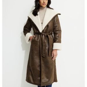 NWT Dynamite Sherpa Faux Leather Wrap Coat